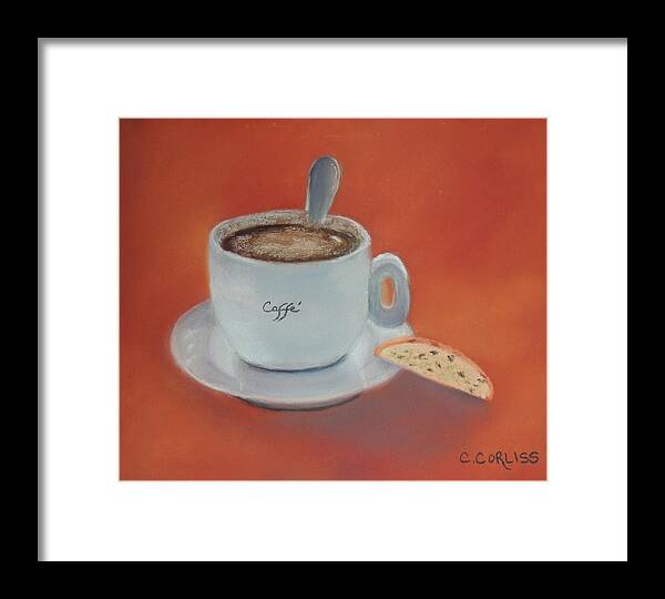 Coffee Framed Print featuring the pastel Afternoon Caffe by Carol Corliss