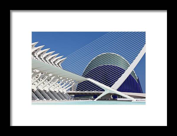 Clear Sky Framed Print featuring the photograph Agorra And Suspension Bridge, Valencia by David Clapp