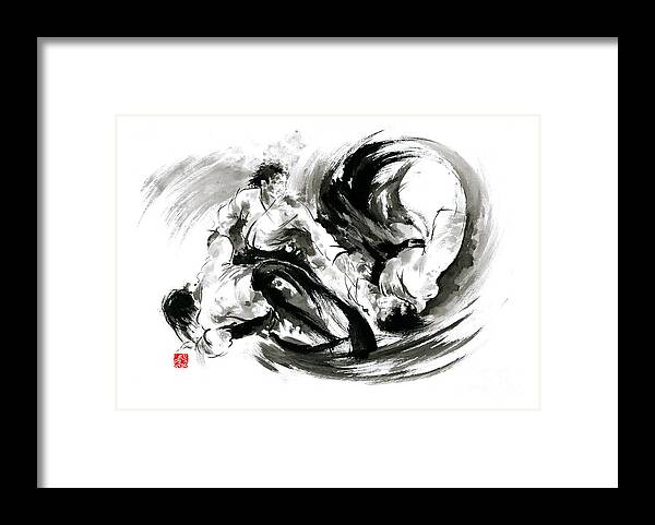 Aikido Randori Painting Framed Print featuring the painting Aikido Randori Painting, Aikido Style Poster, Aikido Wall Decor, Aikido Home Decor, Aikido Prints by Mariusz Szmerdt