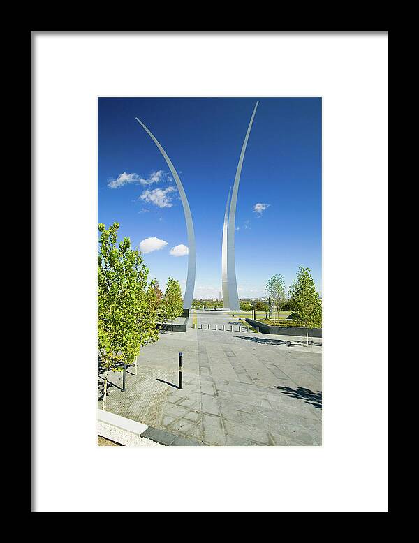 Photography Framed Print featuring the photograph Air Force Memorial With Three Soaring by Panoramic Images