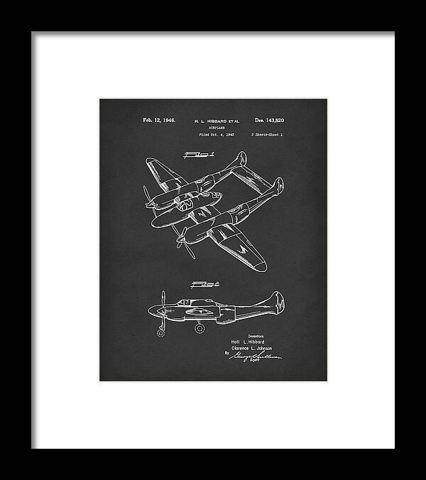 Hibbard Framed Print featuring the drawing Airplane 1946 Patent Art Black by Prior Art Design