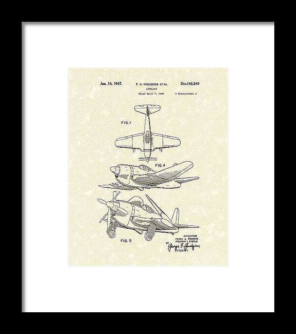 Wedberg Framed Print featuring the drawing Airplane 1947 Patent Art by Prior Art Design