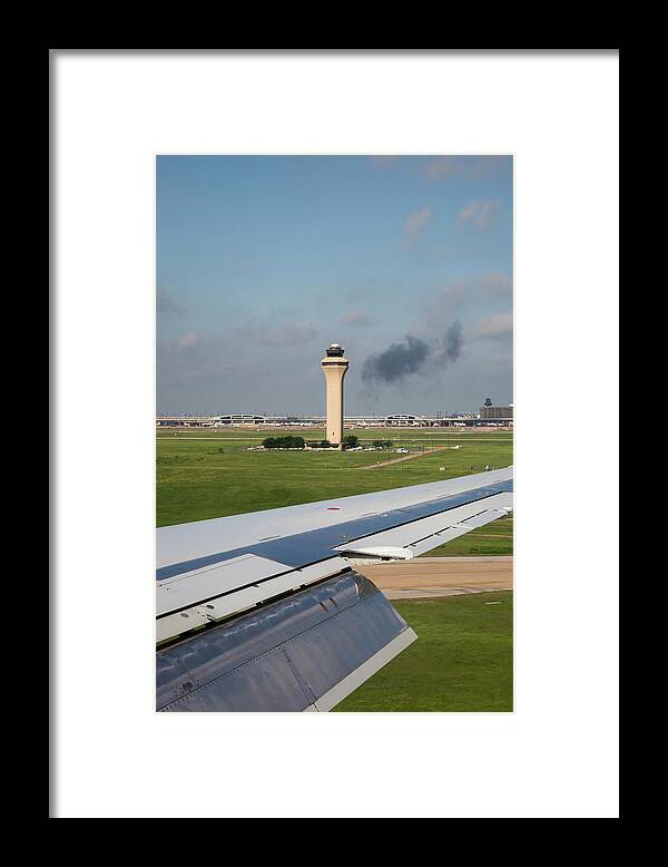 Control Tower Framed Print featuring the photograph Airport Control Tower And Airplane Wing by Jim West