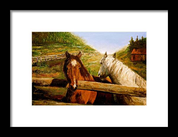 Horses Framed Print featuring the painting Alberta Horse Farm by Sher Nasser
