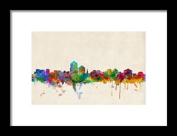 Watercolour Framed Print featuring the digital art Albuquerque New Mexico Skyline by Michael Tompsett