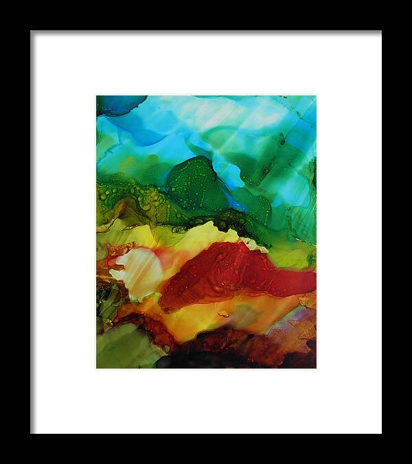 Abstract Landscape Framed Print featuring the painting Alcohol Ink Landscape # 157 by Sandra Fox