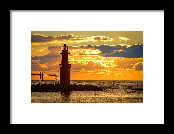 Lighthouse Framed Print featuring the photograph Algoma Morning Scene by Bill Pevlor