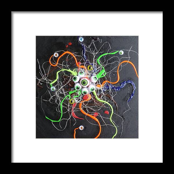 Eye Framed Print featuring the mixed media Alien Octopus in Spiderweb by Douglas Fromm