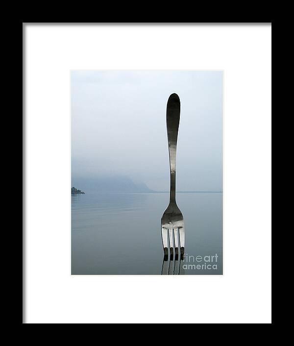 Fork In Lake Geneva Framed Print featuring the photograph Alimentarium Fork by Lynellen Nielsen