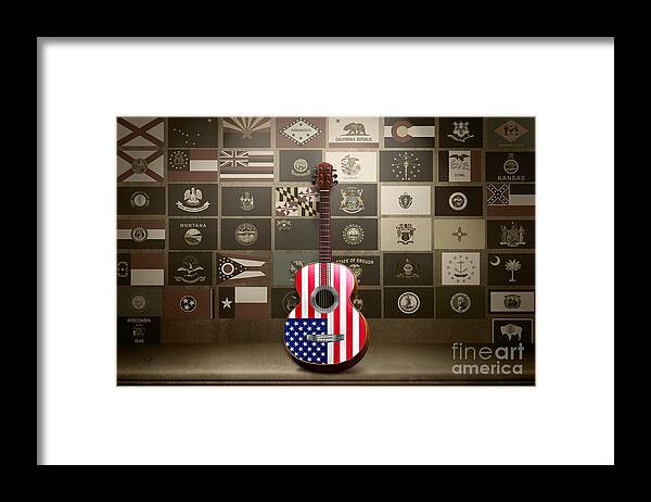 States Framed Print featuring the digital art All State Flags - Retro Style by Peter Awax