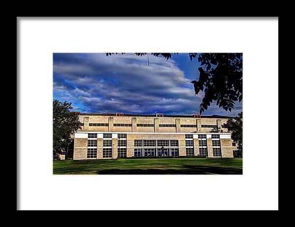 Kansas University Framed Print featuring the photograph Allen Fieldhouse at Daybreak by Jean Hutchison