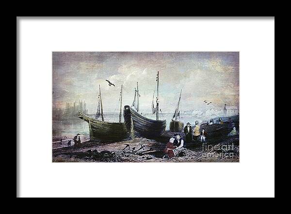 Allonby Framed Print featuring the digital art Allonby - Fishing Village 1840s by Lianne Schneider