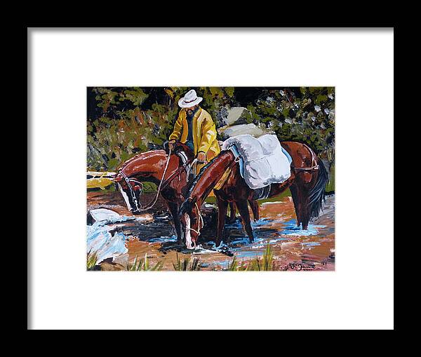 Cowboy Art Framed Print featuring the painting Almost There by Janina Suuronen