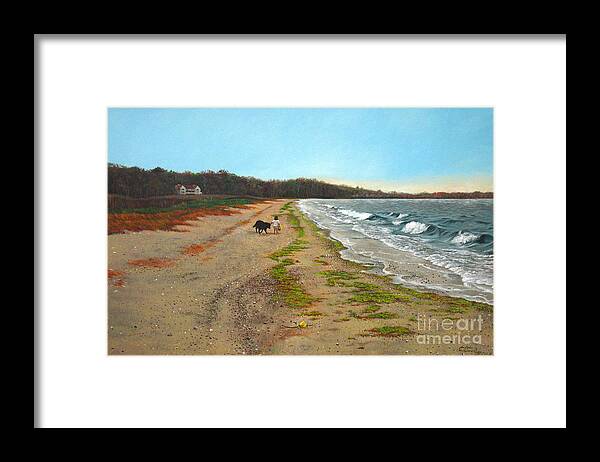 Beach Framed Print featuring the painting Along the shore in Hyde Hole Beach Rhode Island by Christopher Shellhammer