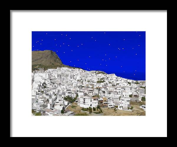 Alora Framed Print featuring the painting Alora Malaga Spain at Twilight by Bruce Nutting