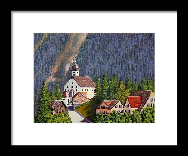 Painting Framed Print featuring the painting Alpine Church by Ray Nutaitis