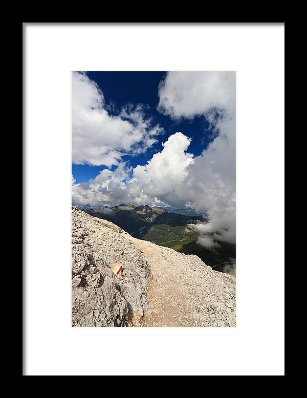 Aerial Framed Print featuring the photograph Alpine pathway over the clouds by Antonio Scarpi