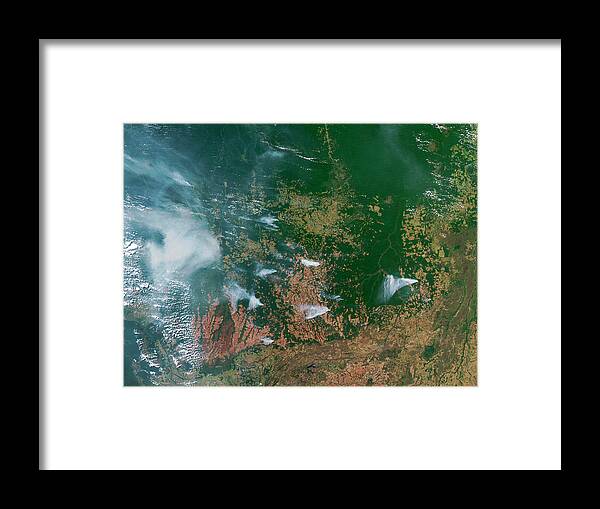 Amazon Basin Framed Print featuring the photograph Amazon Basin Forest Fires by Nasa/science Photo Library