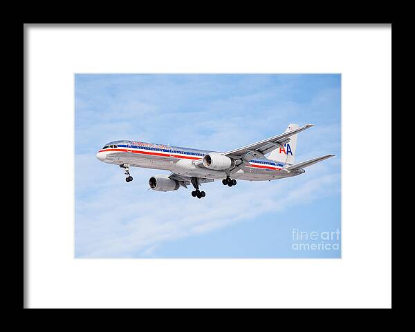 757 Framed Print featuring the photograph Amercian Airlines Boeing 757 Airplane Landing by Paul Velgos