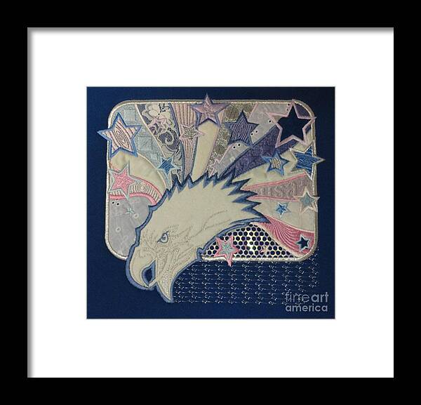 Chic Framed Print featuring the digital art AMERICAN BALD EAGLE Embroidery by PainterArtist FIN