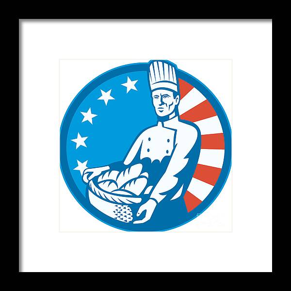 Baker Framed Print featuring the digital art American Chef Baker Cook With Basket Loaf Bread by Aloysius Patrimonio