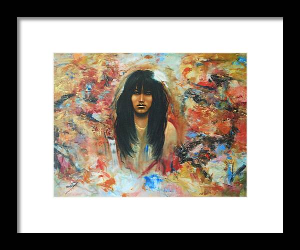 Indian Framed Print featuring the painting American Indian Maiden by Richard Hinger
