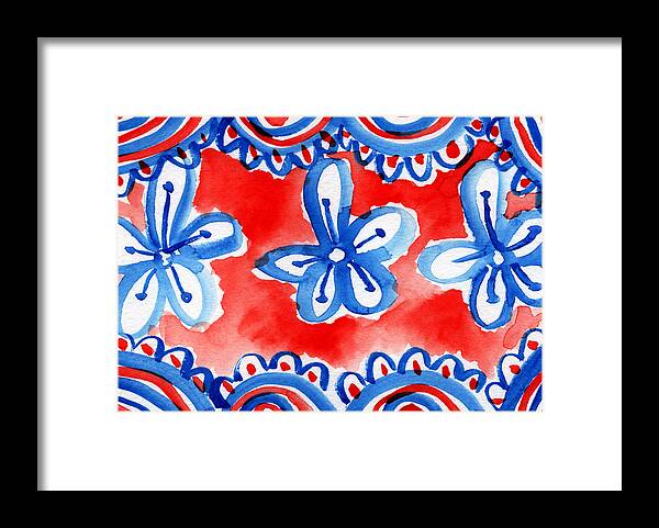 Red White And Blue Framed Print featuring the mixed media Americana Celebration 2 by Linda Woods
