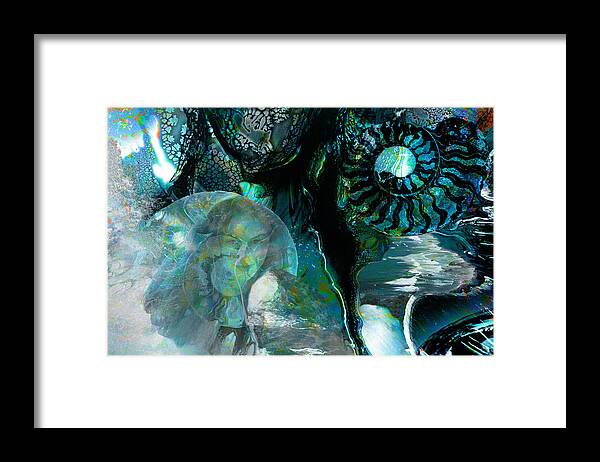 Ocean Framed Print featuring the digital art Ammonite Seascape by Lisa Yount