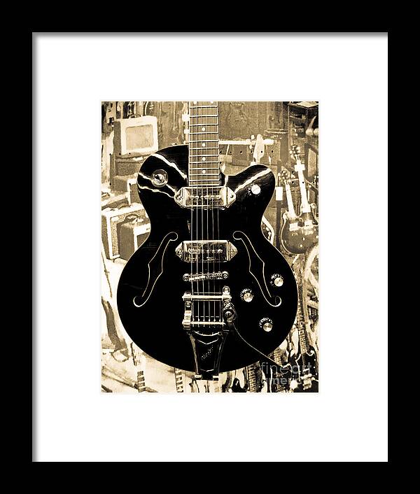 Guitar Framed Print featuring the photograph Among the Music Black Version by Fei A