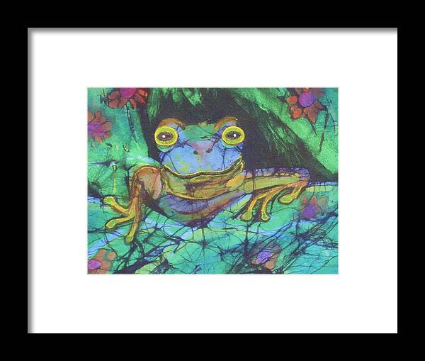 Toad Framed Print featuring the tapestry - textile Amphibia III by Kay Shaffer