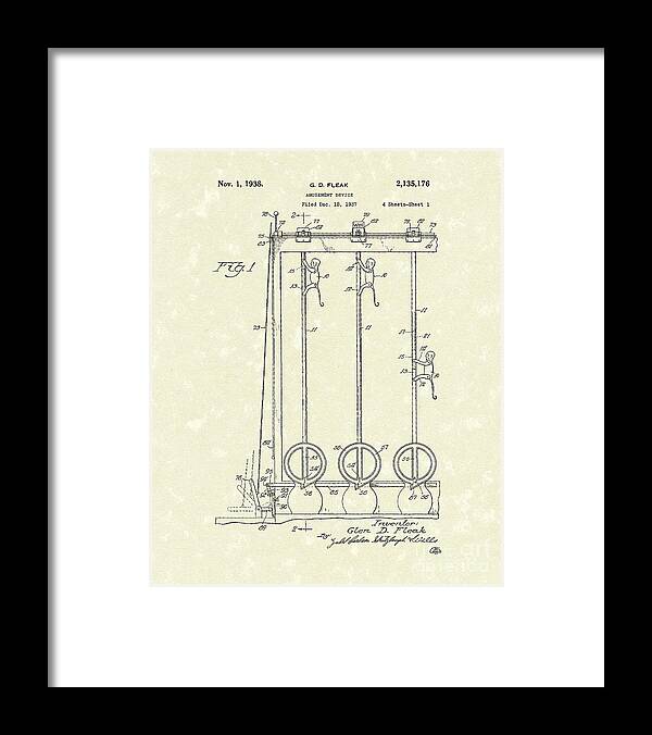 Fleak Framed Print featuring the drawing Amusement Device 1938 Patent Art by Prior Art Design
