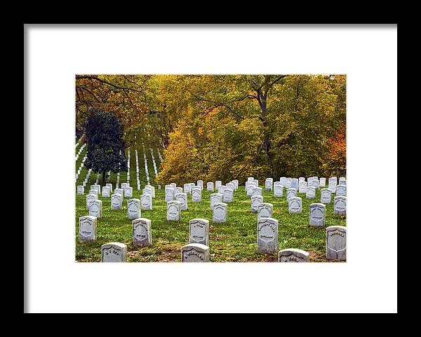 Cemetery Framed Print featuring the photograph An Autumn Day in Arlington by Paul W Faust - Impressions of Light