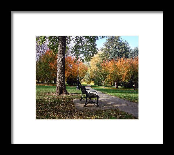 Park Framed Print featuring the photograph An Autumn Resting Place by Ellen Tully