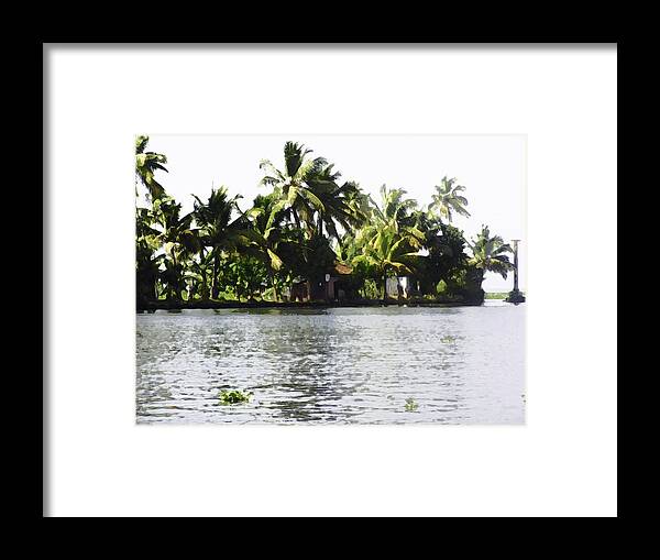 Alleppey Framed Print featuring the digital art An isolated cottage on a small piece of land by Ashish Agarwal