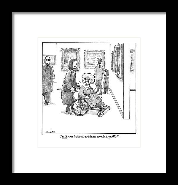 Std Framed Print featuring the drawing An Uncouth Old Lady Makes A Scene In The Art by Harry Bliss
