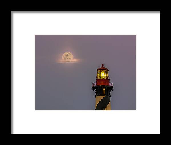 Atlantic Framed Print featuring the photograph Anastasia Lighthouse by Moonlight by Rob Sellers