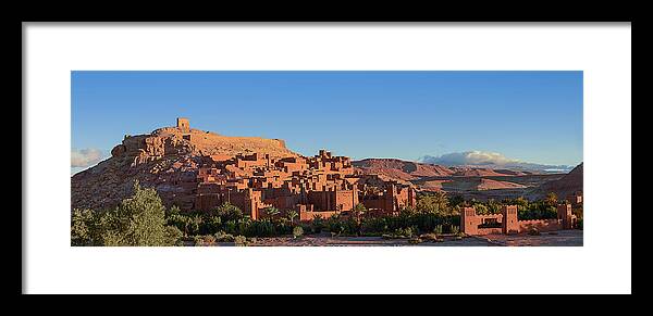 Panoramic Framed Print featuring the photograph Ancient Kasbah Of Ait Benhaddou by Paolo Negri