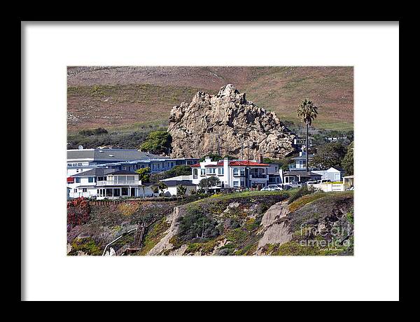 Susan Wiedmann Framed Print featuring the photograph Ancient Sea Stack at Pismo Beach Above Motels by Susan Wiedmann