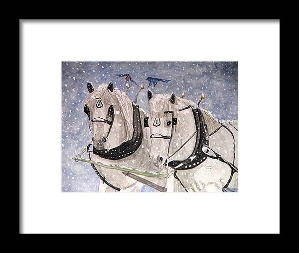 Percherons Framed Print featuring the painting And Then Came The Snow by Angela Davies