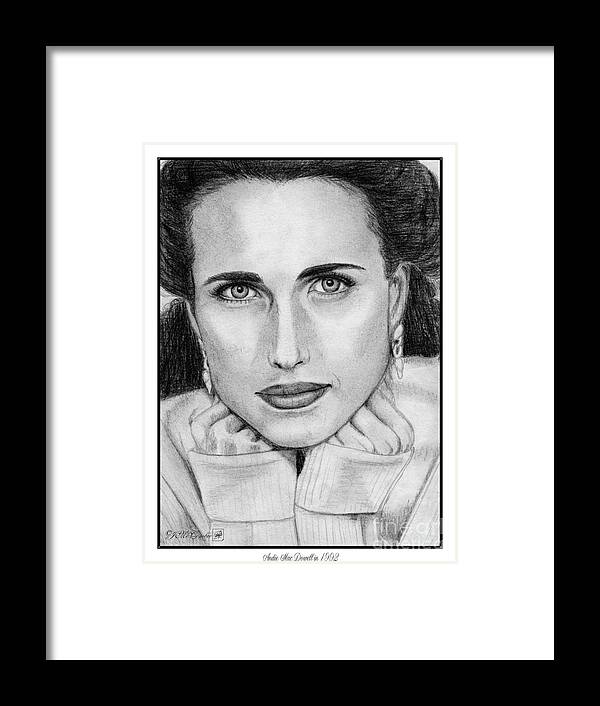 Mccombie Framed Print featuring the drawing Andie MacDowell in 1992 by J McCombie