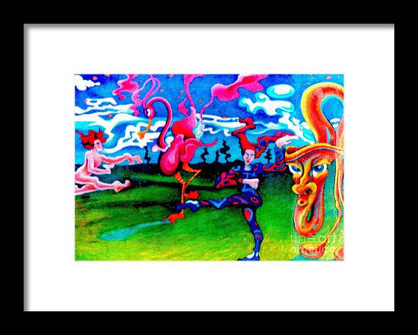 Angel Framed Print featuring the painting Angel Bird Jester and Tuba by Genevieve Esson