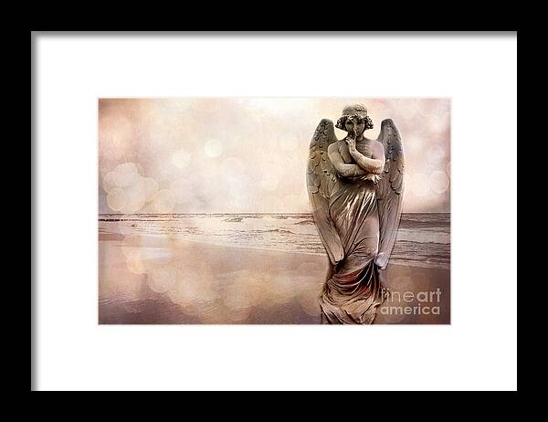 Angels And Spirit World Framed Print featuring the photograph Angel Ethereal Spiritual Fine Art - Angel Art Quiet Surreal Ocean Scene by Kathy Fornal