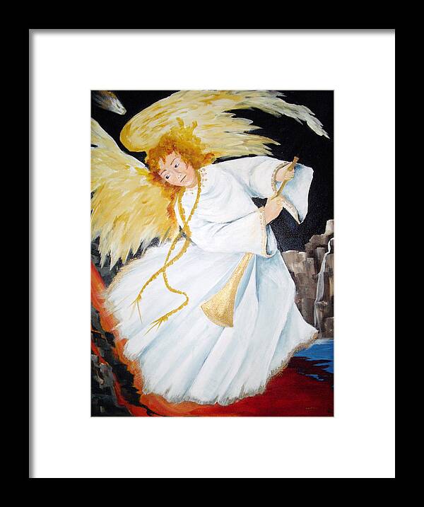 Angel Framed Print featuring the painting Angel of the Apocalypse by Ellen Canfield