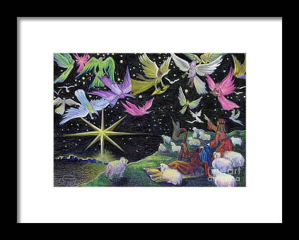 Nativity Framed Print featuring the painting Angel Skies by Nancy Cupp