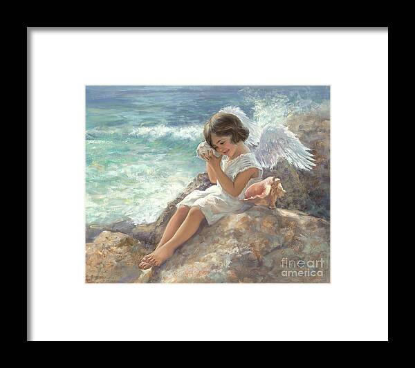 Angel Framed Print featuring the painting Angel with Shell by Laurie Snow Hein