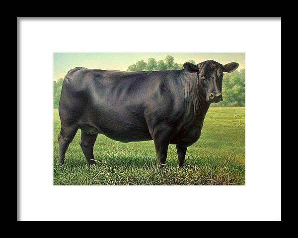 Angus Framed Print featuring the painting Angus Cow 182m 1 2007 by Hans Droog