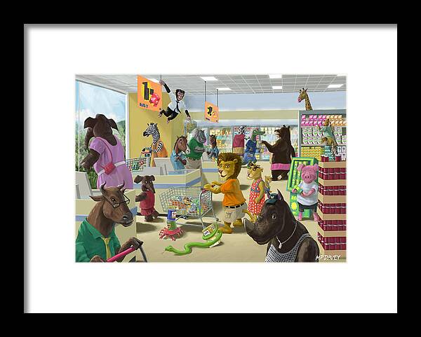 Supermarket Framed Print featuring the painting Animal Supermarket by Martin Davey