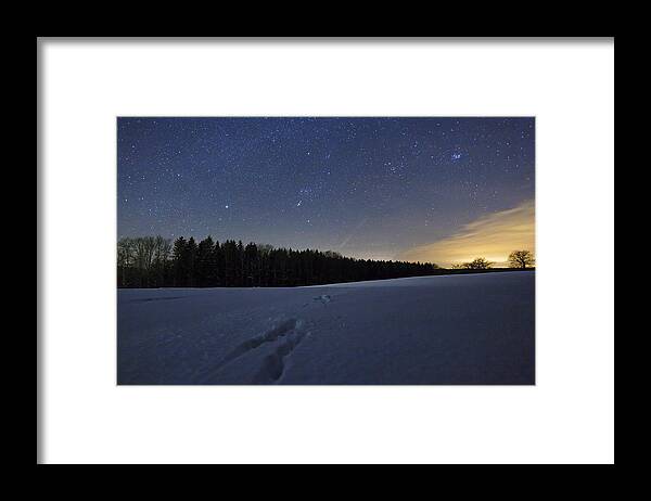 Feb0514 Framed Print featuring the photograph Animal Tracks In Snow Bavaria Germany by Konrad Wothe