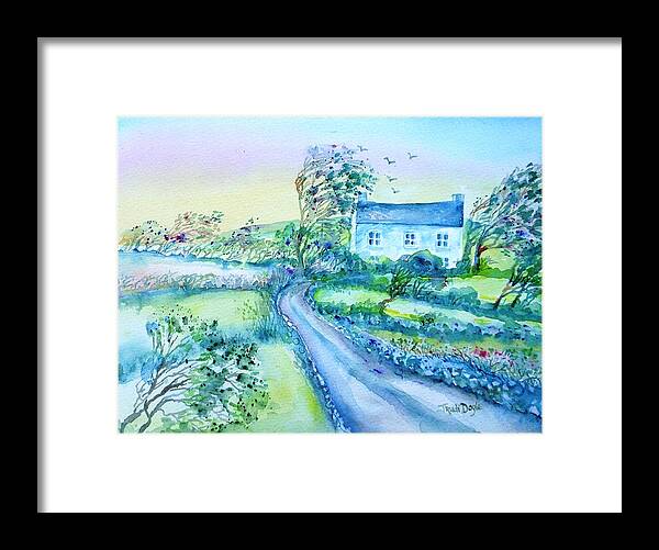 Windy Day Framed Print featuring the painting Another Windy day on Cleare Island Ireland  by Trudi Doyle