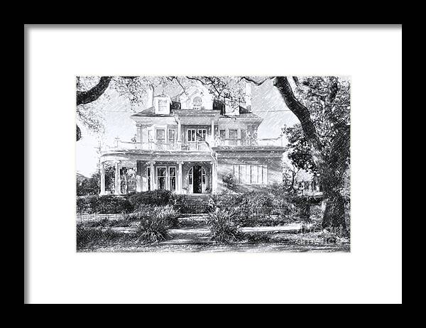 House Framed Print featuring the photograph Anthemion at 4631 St Charles Ave. New Orleans Sketch by Kathleen K Parker